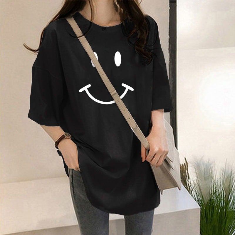180g Double-ground Milk Silk Summer T-shirt Short-sleeved Student Lazy Printed Mid-length T-shirt for Women - Image 2
