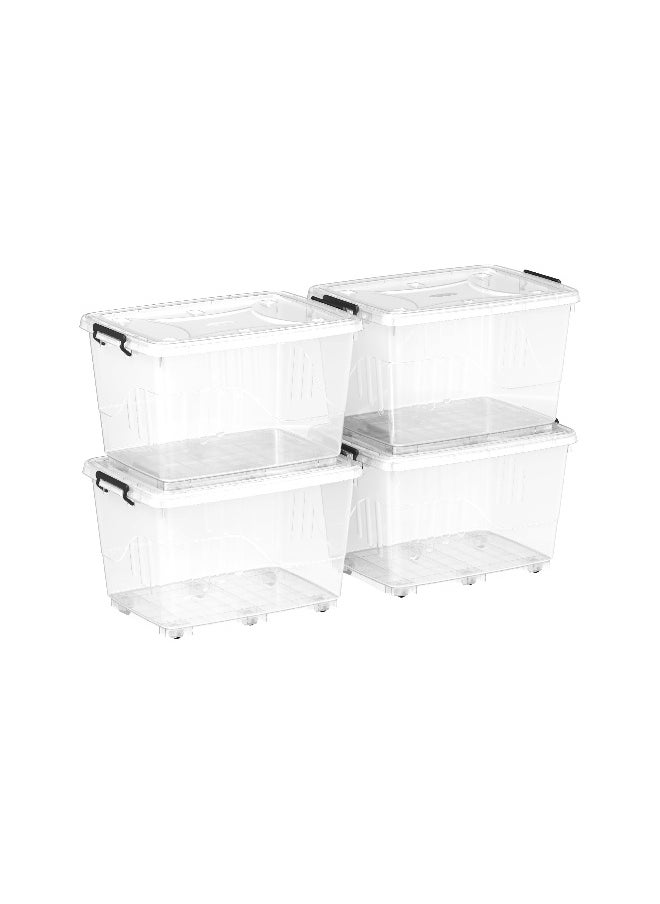 Cosmoplast 82L Clear Plastic Storage Set of 4 Box with Wheels & Lockable Lid  - Image 1