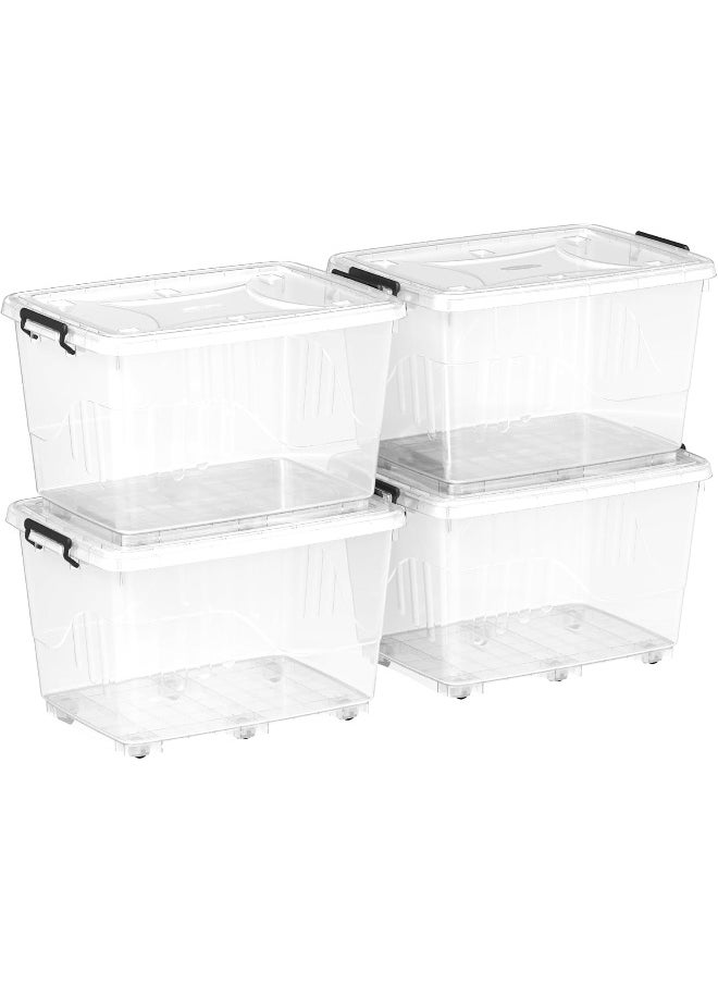 Cosmoplast 82L Clear Plastic Storage Set of 4 Box with Wheels & Lockable Lid  - Image 2