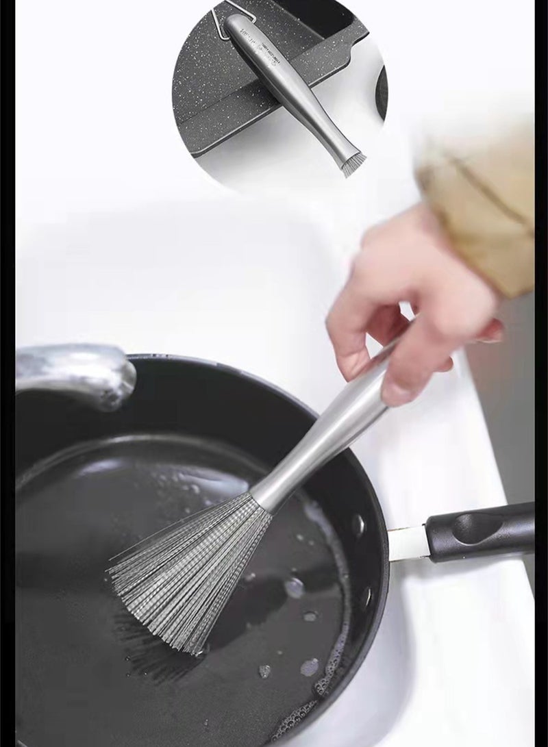 304 stainless steel pot brush kitchen specific long handle brush steel wire cleaning brush for pot brushing - Image 3