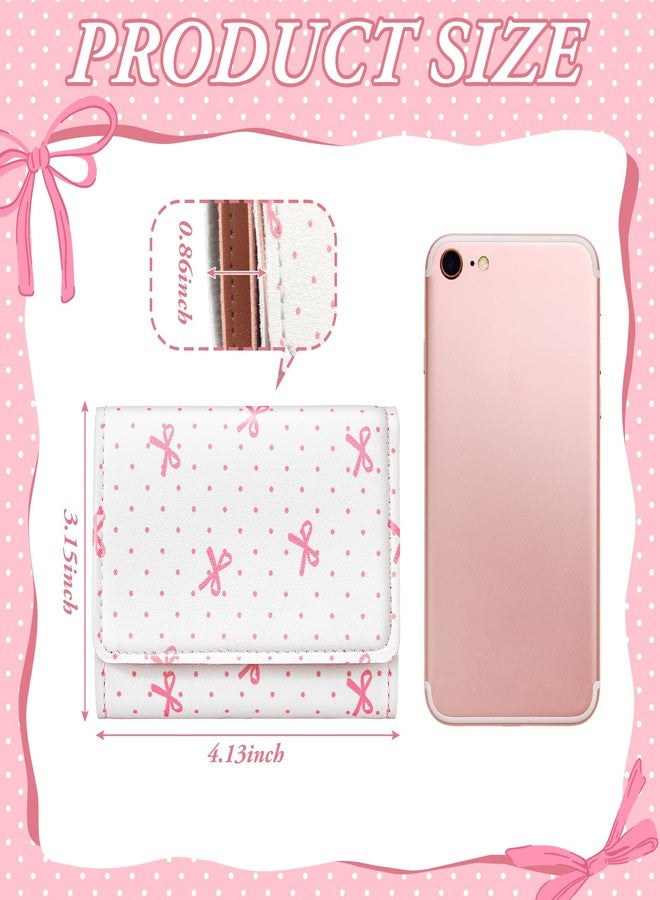 Abbylike Cute Preppy Wallet Pink Bow Trifold Around Wallet Coquette Leather Cardholder ID Purse Window Purse for Women - Image 2
