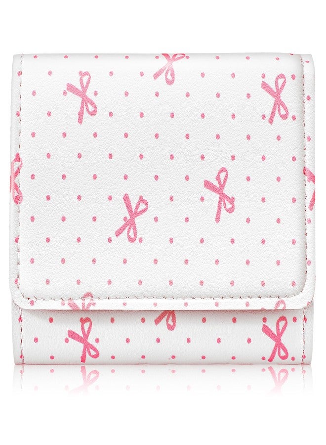 Abbylike Cute Preppy Wallet Pink Bow Trifold Around Wallet Coquette Leather Cardholder ID Purse Window Purse for Women - Image 1