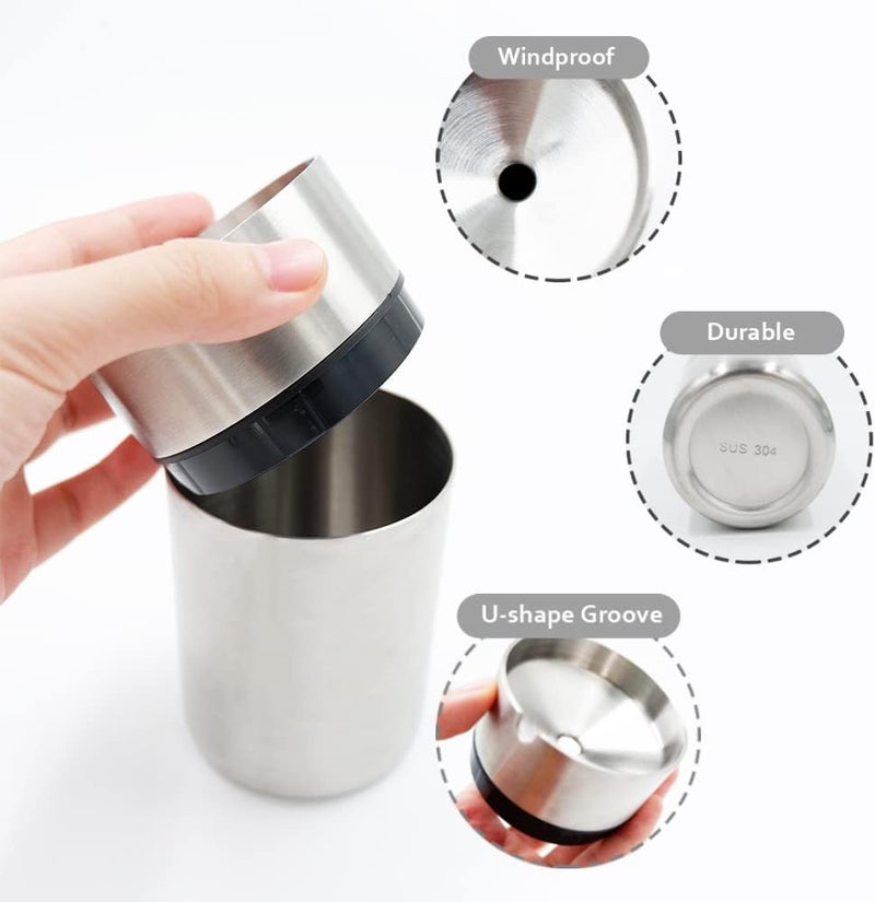 JOCHA Car Ashtray with lid smell proof Stainless Steel Portable Smokeless Detachable Windproof Self Extinguishing Butt Bucket Ash Tray for Most Car Cup Holder for Outdoor Travel Home Silver 2 Pack - Image 3