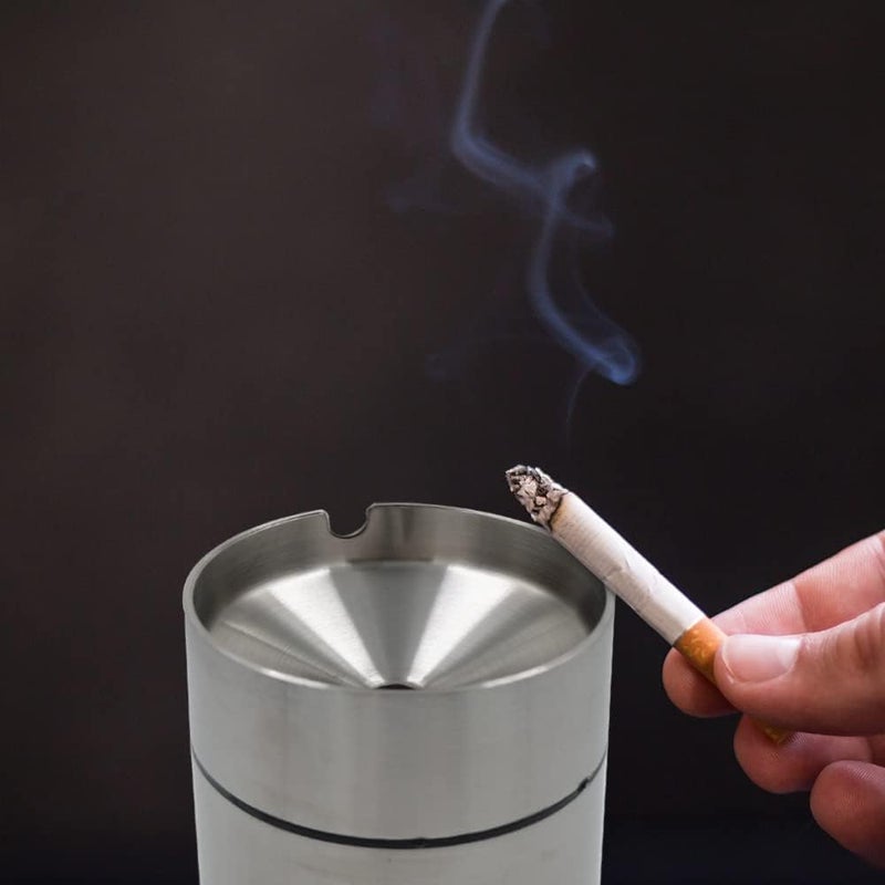 JOCHA Car Ashtray with lid smell proof Stainless Steel Portable Smokeless Detachable Windproof Self Extinguishing Butt Bucket Ash Tray for Most Car Cup Holder for Outdoor Travel Home Silver 2 Pack - Image 4