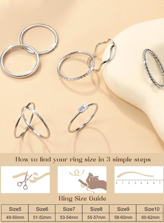 Thunaraz 8Pcs Stackable Rings for Women Non Tarnish 14K Gold Plated Stainless Steel Dainty Rings Set Minimalist Thin Thumb Ring Cubic Zirconia Wave Statement Ring Bands for Women Size 5-10, Metal - Image 5