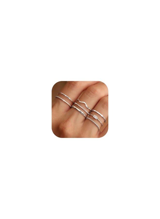 Thunaraz 8Pcs Stackable Rings for Women Non Tarnish 14K Gold Plated Stainless Steel Dainty Rings Set Minimalist Thin Thumb Ring Cubic Zirconia Wave Statement Ring Bands for Women Size 5-10, Metal - Image 1