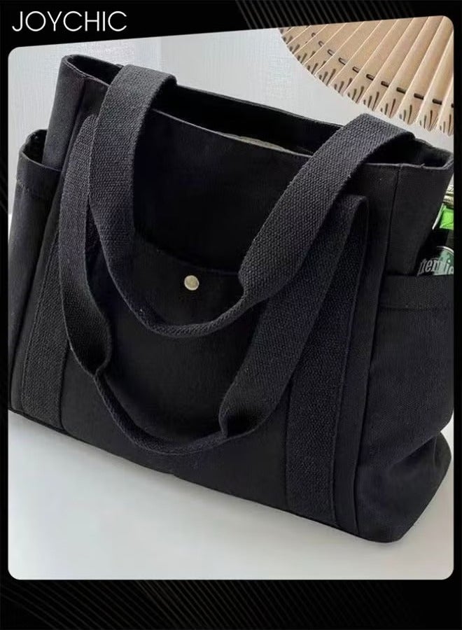 Joychic حقيبة توت كبيرة السعة للنساء مصنوعة من القماش مقاومة للماء مع جيوب حقيبة سفر عصرية بسحاب حقيبة كتف موضة سوداء - Image 2