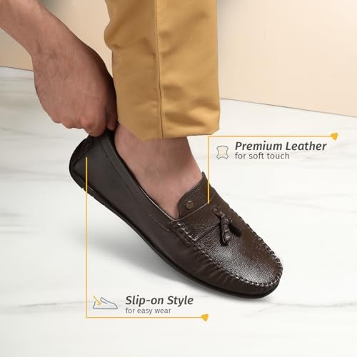 YOHO Lofos Men 003 | Leather Slip-On Loafers | Stylish, Flexible Shoes with Footpharma Footbed | Comfortable Party, Office & Casual Footwear | Brown - UK 9 - Image 4