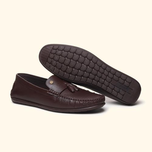 YOHO Lofos Men 003 | Leather Slip-On Loafers | Stylish, Flexible Shoes with Footpharma Footbed | Comfortable Party, Office & Casual Footwear | Brown - UK 9 - Image 5