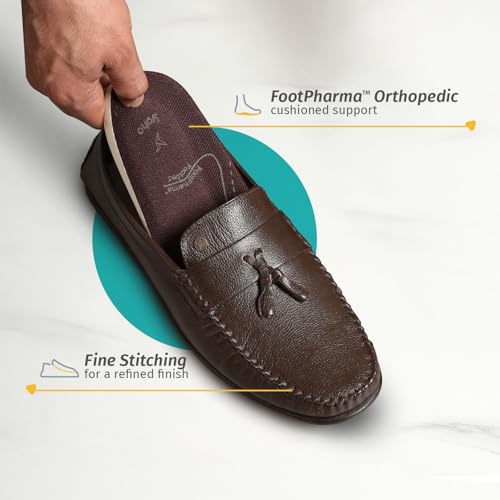 YOHO Lofos Men 003 | Leather Slip-On Loafers | Stylish, Flexible Shoes with Footpharma Footbed | Comfortable Party, Office & Casual Footwear | Brown - UK 9 - Image 2