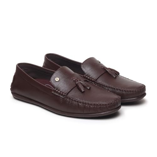 YOHO Lofos Men 003 | Leather Slip-On Loafers | Stylish, Flexible Shoes with Footpharma Footbed | Comfortable Party, Office & Casual Footwear | Brown - UK 9 - Image 1