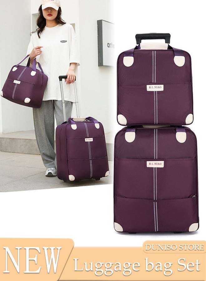 DUNISO Expandable Lightweight Pull Rod Bag Carry-On Luggage Men's and Women's Carrying Canvas Duffel Bag, 2 Piece Set(Tote and Trolley Suitcase) - Image 1