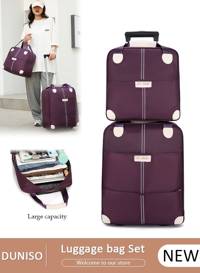 DUNISO Expandable Lightweight Pull Rod Bag Carry-On Luggage Men's and Women's Carrying Canvas Duffel Bag, 2 Piece Set(Tote and Trolley Suitcase) - Image 1