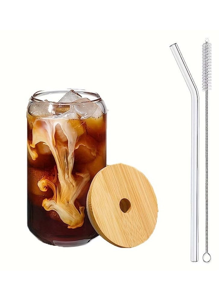 Generic Drinking Glasses with Bamboo Lids and Glass Straw - 16oz Glass Cups, Iced Coffee Glasses, Cute iced Tea Glasses,  Ideal for Coffee Bar Accessories, Aesthetic Gift  - Image 1