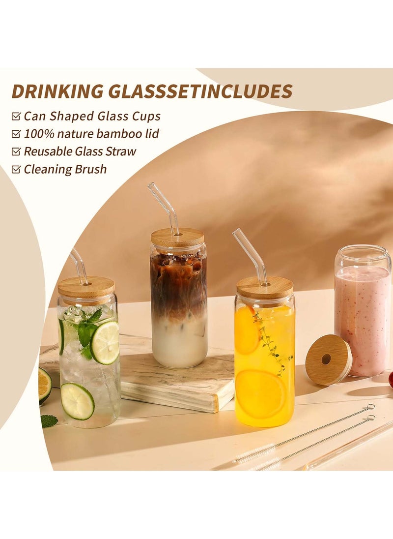 Generic Drinking Glasses with Bamboo Lids and Glass Straw - 16oz Glass Cups, Iced Coffee Glasses, Cute iced Tea Glasses,  Ideal for Coffee Bar Accessories, Aesthetic Gift  - Image 2