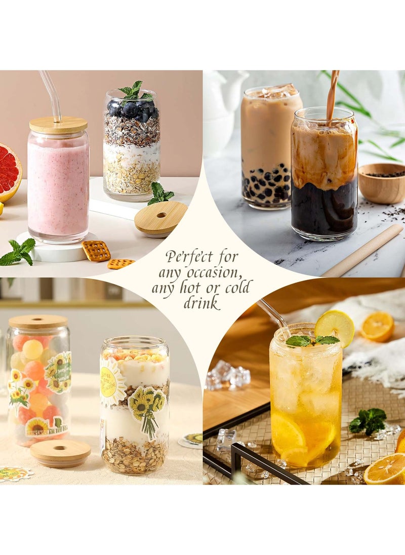 Generic Drinking Glasses with Bamboo Lids and Glass Straw - 16oz Glass Cups, Iced Coffee Glasses, Cute iced Tea Glasses,  Ideal for Coffee Bar Accessories, Aesthetic Gift  - Image 3