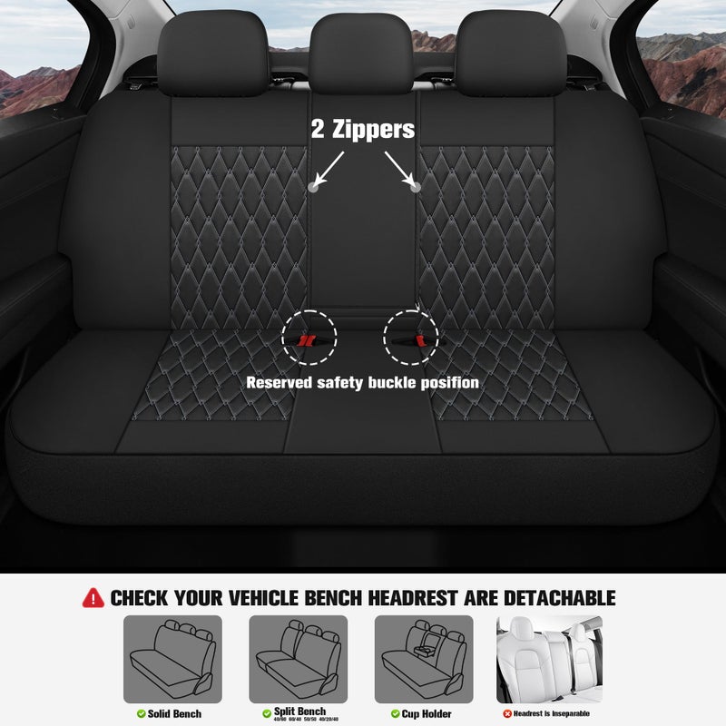 Caromop Faux Leather Car Seat Covers Full Set Luxury And Comfortable Covers For Cars Split Bench Compatible Car Interior Covers Universal Fit For Suvs Vans Trucks Airbag Compatible(5-Seat Black/Grey) - Image 3