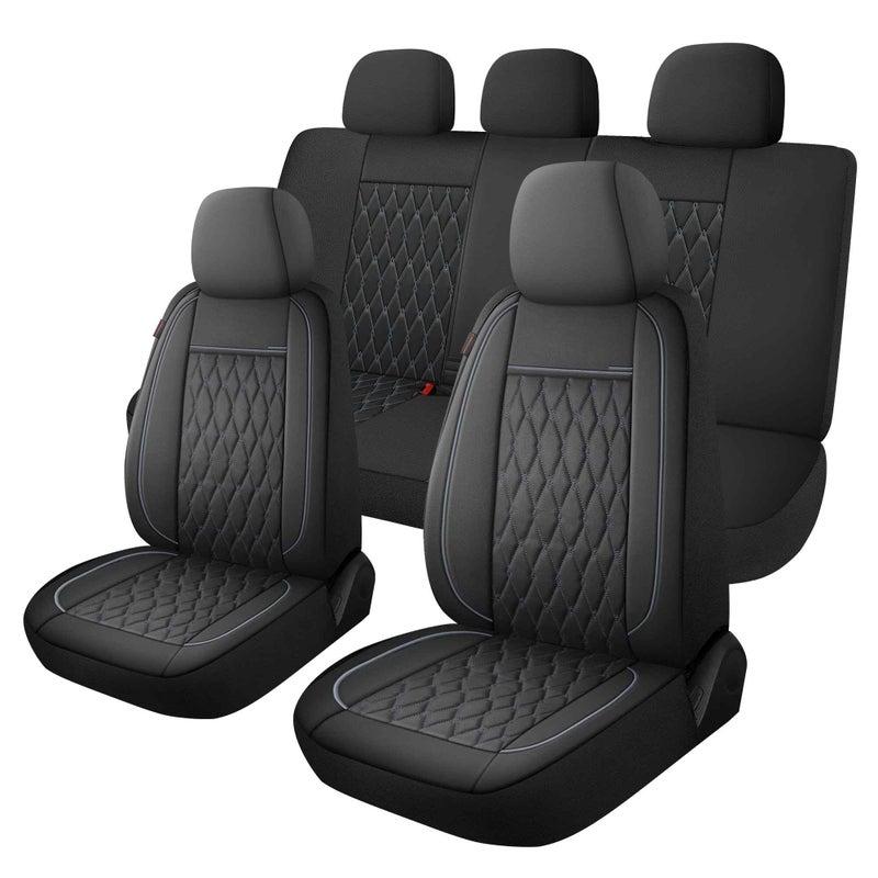 Caromop Faux Leather Car Seat Covers Full Set Luxury And Comfortable Covers For Cars Split Bench Compatible Car Interior Covers Universal Fit For Suvs Vans Trucks Airbag Compatible(5-Seat Black/Grey) - Image 1