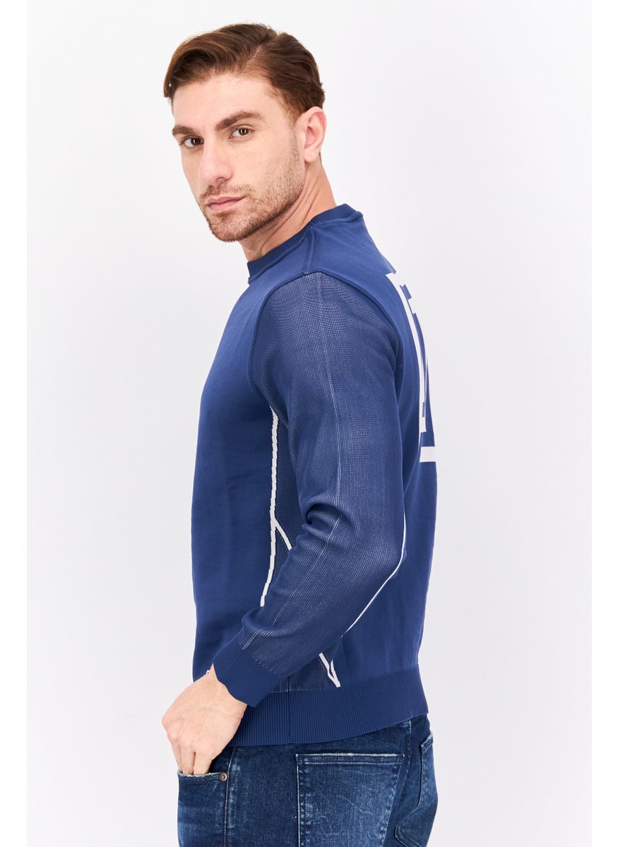 Free Soul Men Crew Neck Long Sleeves Brand Logo Sweatshirt, Navy Blue  - Image 2