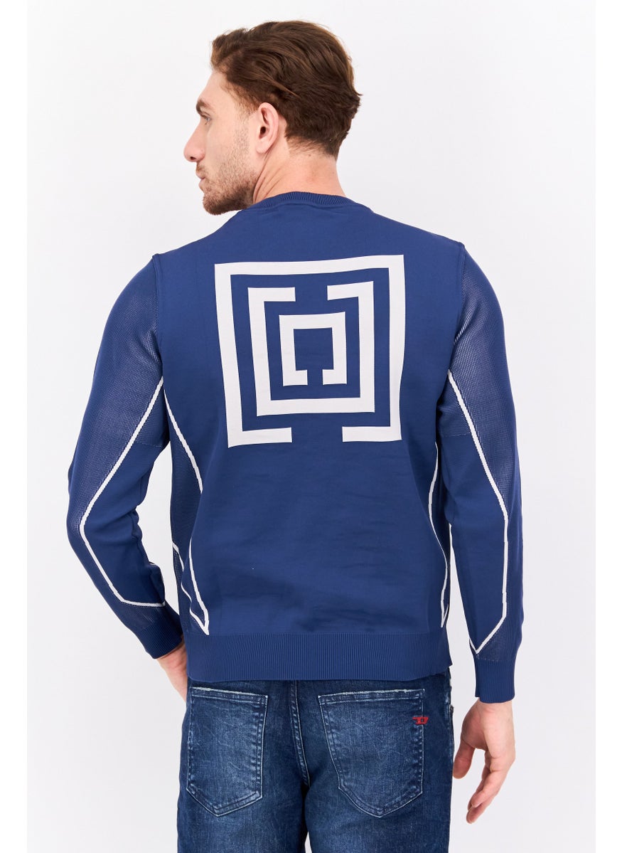 Free Soul Men Crew Neck Long Sleeves Brand Logo Sweatshirt, Navy Blue  - Image 3