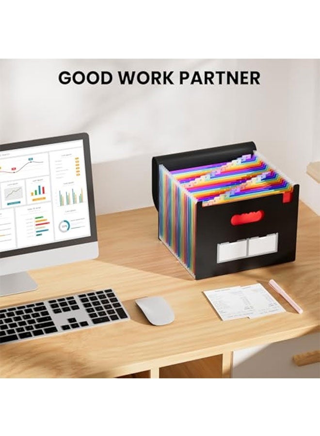 25 جيوب توسيع مجلد الملف مع علامات فارغة، وفقا لمنظم الملف مع غطاء قابل للتوسع، مجلدات أكورديون سطح المكتب رسالة A4 ورقة تخزين الوثائق منظم، أسود - Image 5