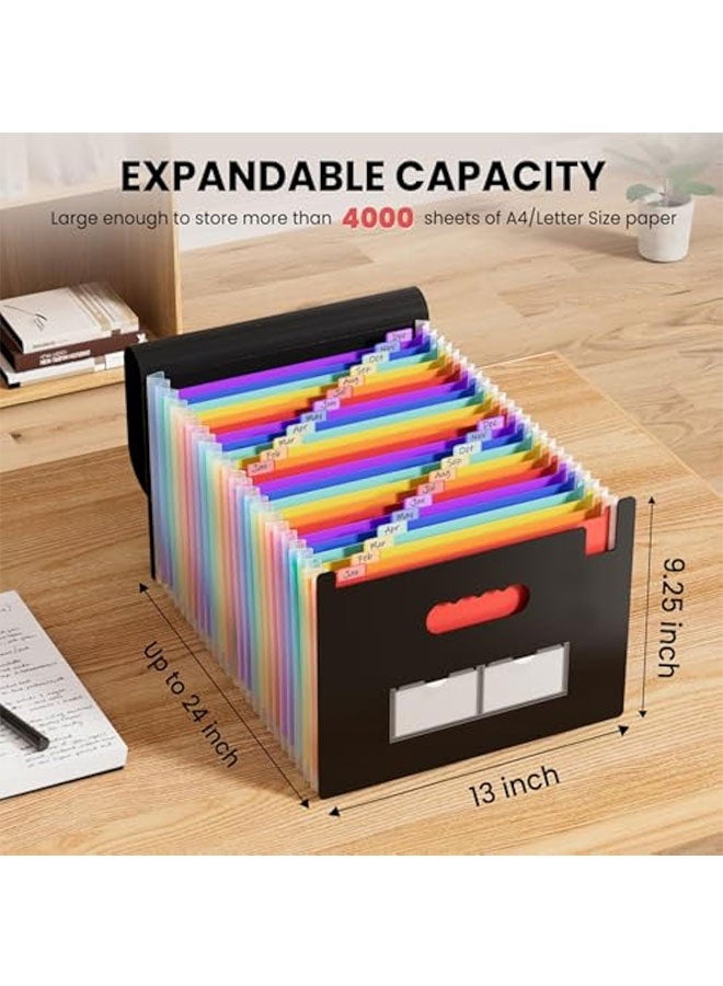25 جيوب توسيع مجلد الملف مع علامات فارغة، وفقا لمنظم الملف مع غطاء قابل للتوسع، مجلدات أكورديون سطح المكتب رسالة A4 ورقة تخزين الوثائق منظم، أسود - Image 2