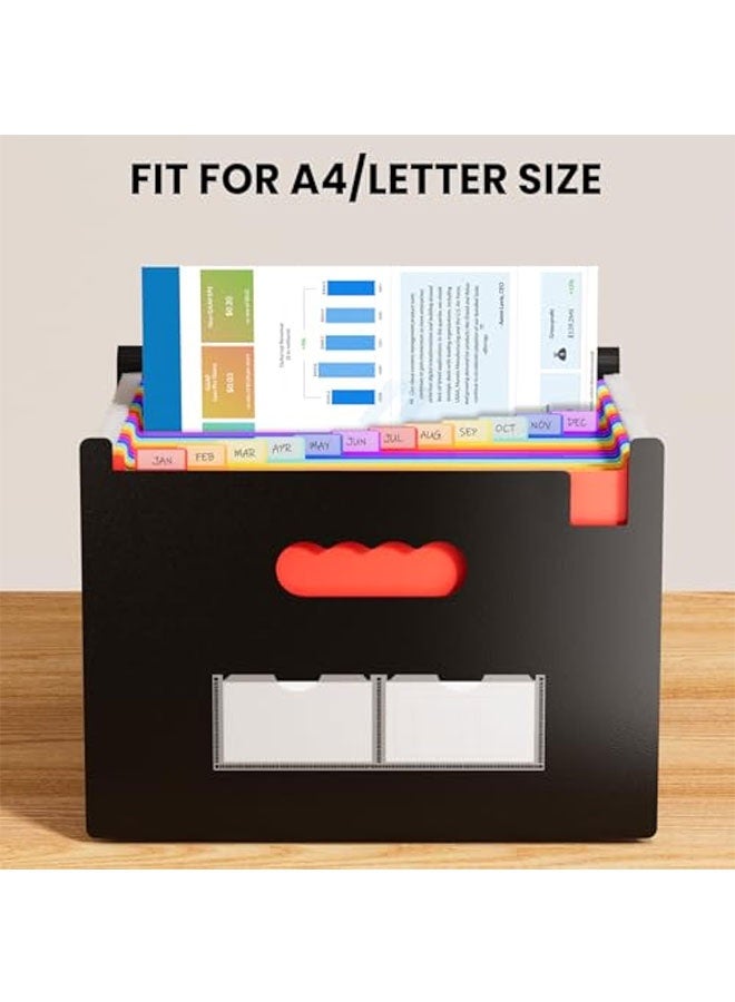25 جيوب توسيع مجلد الملف مع علامات فارغة، وفقا لمنظم الملف مع غطاء قابل للتوسع، مجلدات أكورديون سطح المكتب رسالة A4 ورقة تخزين الوثائق منظم، أسود - Image 3