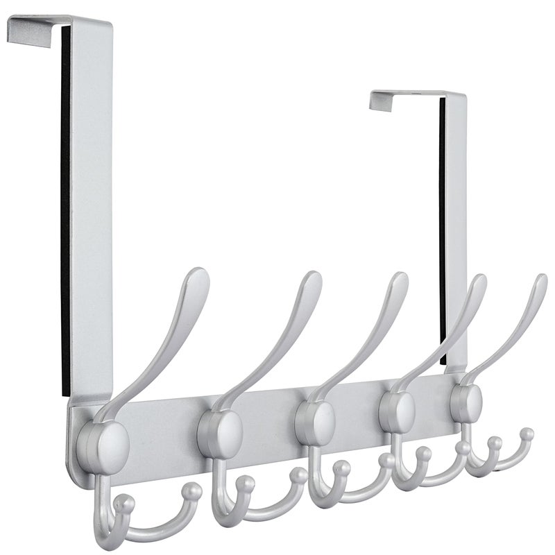 Dseap Over The Door Hook Hanger Fits 1 38 to 1 34 Standard Doors 5 Tri Hooks Heavy Duty TowelCoat Rack Door Organizer for Clothes Jackets Hats Towels Silver - Image 2