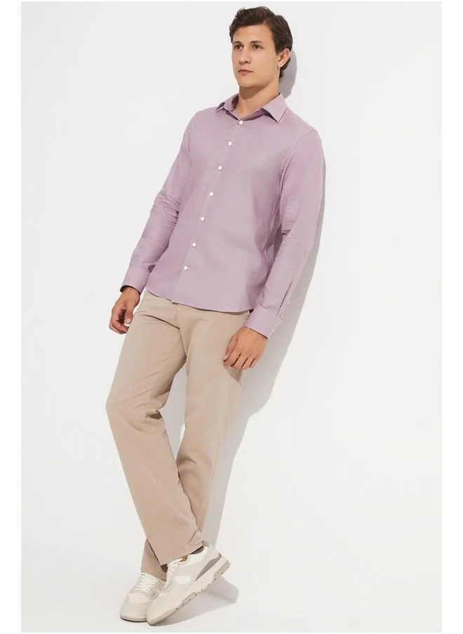 جون June Exclusive Men Slim Fit Long Sleeve Shirt Salmon - Navy