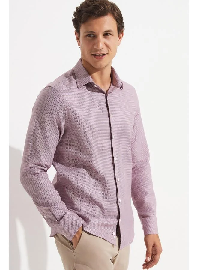JUNE June Exclusive Men Slim Fit Long Sleeve Shirt Salmon - Navy
