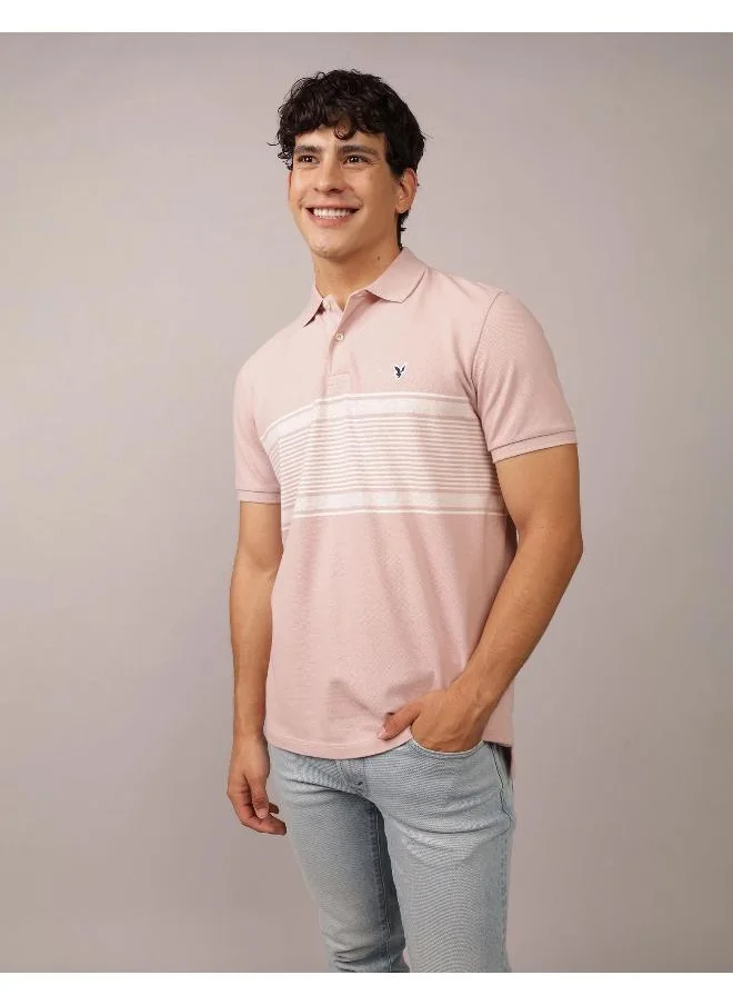 American Eagle AE Logo Striped Polo Shirt