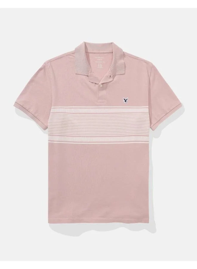 American Eagle AE Logo Striped Polo Shirt