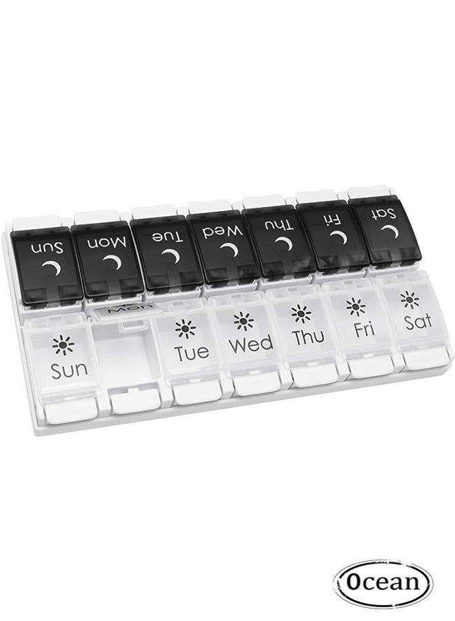 Am Pm Pill Organizer 7 Day, 2 Times a Day Large Weekly Pill Box, Push on Daily Pill Case for Vitamin, Fish Oil, Supplements - Image 1