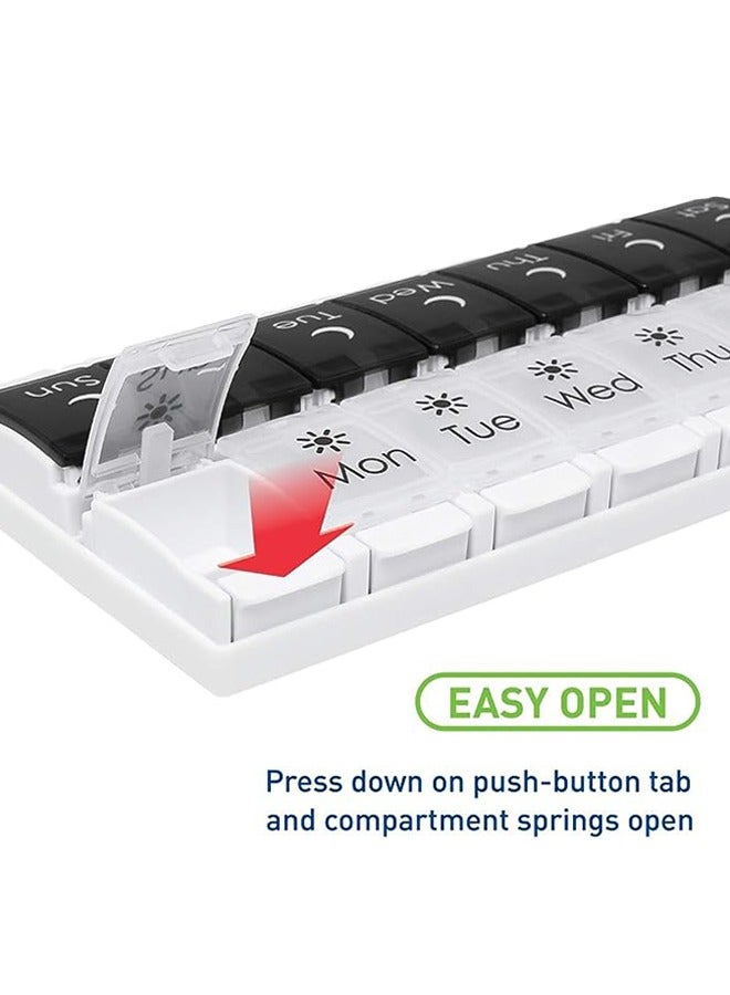 Am Pm Pill Organizer 7 Day, 2 Times a Day Large Weekly Pill Box, Push on Daily Pill Case for Vitamin, Fish Oil, Supplements - Image 4