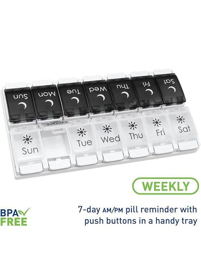 Am Pm Pill Organizer 7 Day, 2 Times a Day Large Weekly Pill Box, Push on Daily Pill Case for Vitamin, Fish Oil, Supplements - Image 5