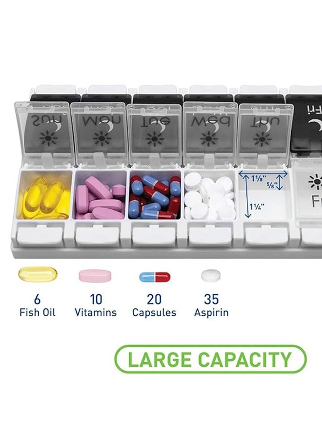 Am Pm Pill Organizer 7 Day, 2 Times a Day Large Weekly Pill Box, Push on Daily Pill Case for Vitamin, Fish Oil, Supplements - Image 3