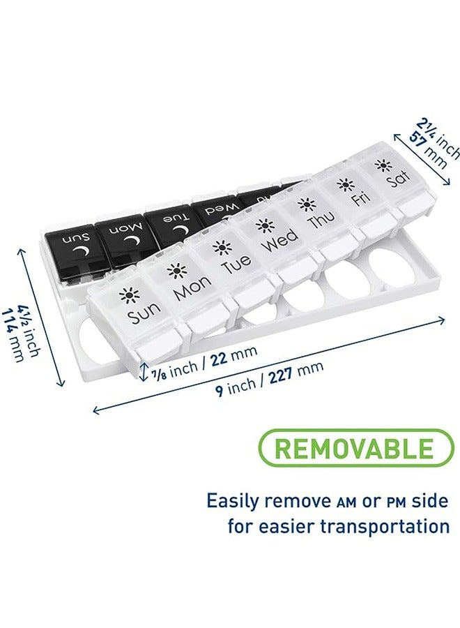 Am Pm Pill Organizer 7 Day, 2 Times a Day Large Weekly Pill Box, Push on Daily Pill Case for Vitamin, Fish Oil, Supplements - Image 2