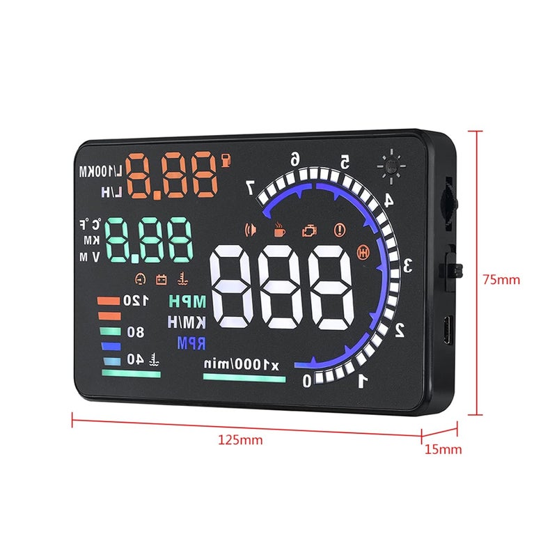 Estink عرض رأس السيارة، شاشة كبيرة 5.5 بوصة عرض HUD OBD II للسيارة شاشة عاكسة للزجاج الأمامي عرض السرعة شاشة عرض متعددة الألوان للزجاج الأمامي للسيارات، توصيل وتشغيل، تحذير من تجاوز السرعة - Image 4
