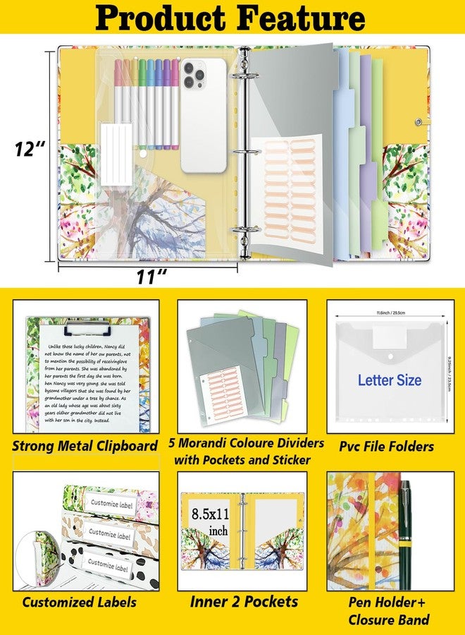 BVSSX 2 Inch 3 Ring Binder Organizer, Three Ring Binder with Clipboard, 5-Tabs Pockets Dividers, Transparent Folder,18 Divider Stikers, Decorative Binders for Letter Size 8.5"x11" Paper (Seasons Tree) - Image 2