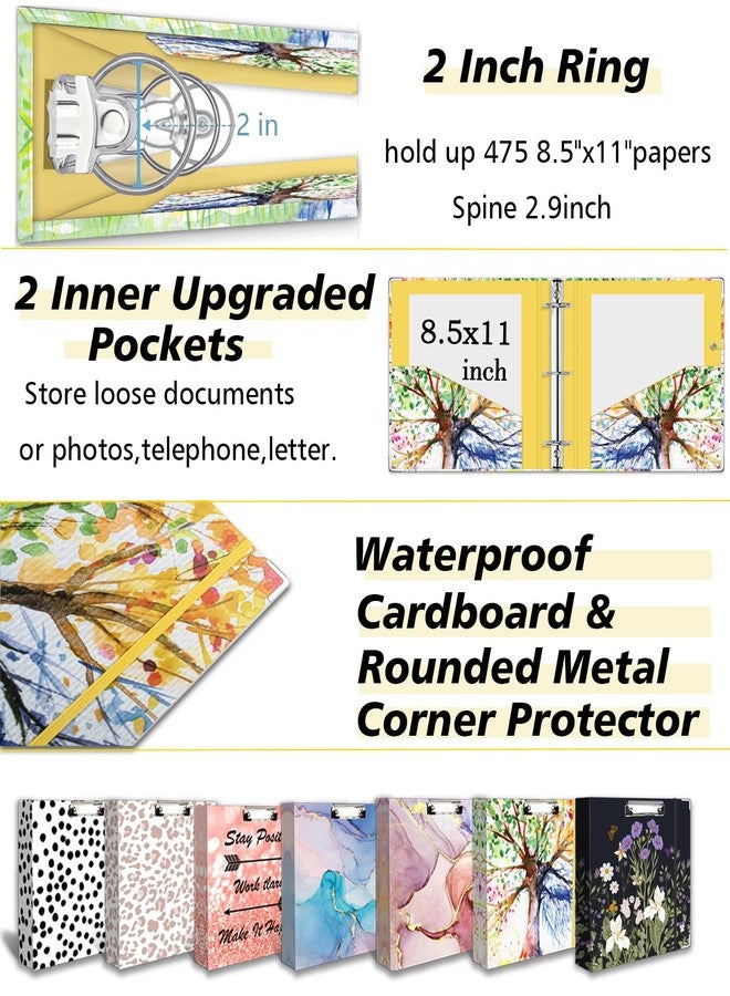 BVSSX 2 Inch 3 Ring Binder Organizer, Three Ring Binder with Clipboard, 5-Tabs Pockets Dividers, Transparent Folder,18 Divider Stikers, Decorative Binders for Letter Size 8.5"x11" Paper (Seasons Tree) - Image 4