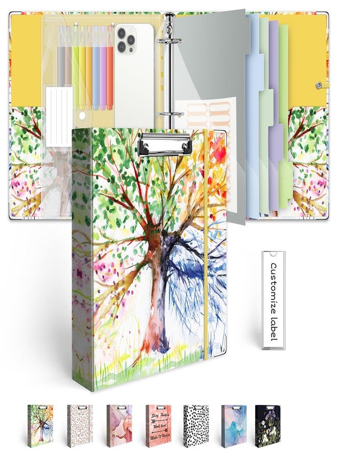 BVSSX 2 Inch 3 Ring Binder Organizer, Three Ring Binder with Clipboard, 5-Tabs Pockets Dividers, Transparent Folder,18 Divider Stikers, Decorative Binders for Letter Size 8.5"x11" Paper (Seasons Tree) - Image 1
