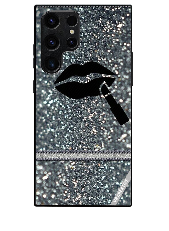 VR CREATIVE Protective Case Cover For Samsung Galaxy S25 Ultra Lipstick On Silver Glitter Design Multicolour