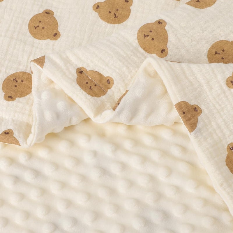 Knirose FluffyBacked Swaddle Blankets Baby Double Layer Muslin 100 Cotton Front Nursery Plush Dotted Fleece Back Receiving Bed Quilt Blanket for Unisex Newborn Baby Toddler Boys Girls 30 x 41 Inches - Image 4