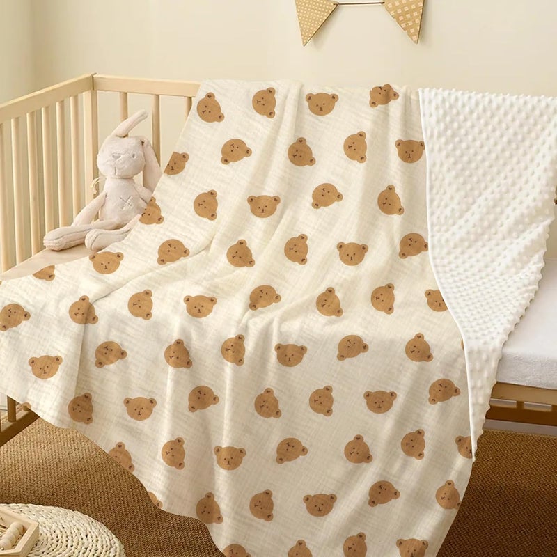 Knirose FluffyBacked Swaddle Blankets Baby Double Layer Muslin 100 Cotton Front Nursery Plush Dotted Fleece Back Receiving Bed Quilt Blanket for Unisex Newborn Baby Toddler Boys Girls 30 x 41 Inches - Image 2