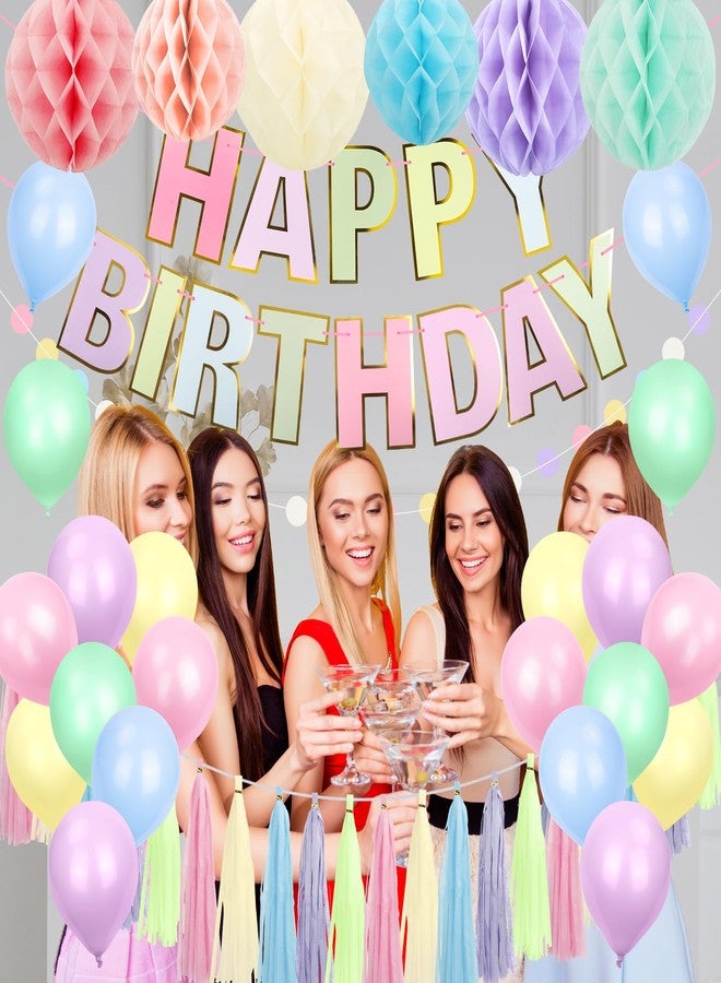 Marwey Pastel Birthday Decorations for Girls Women, Happy Birthday Banner with Honeycomb Balls, Tassel & Circle Dots Garland, Balloons for Rainbow Spring Party Decorations Supplies - Image 5