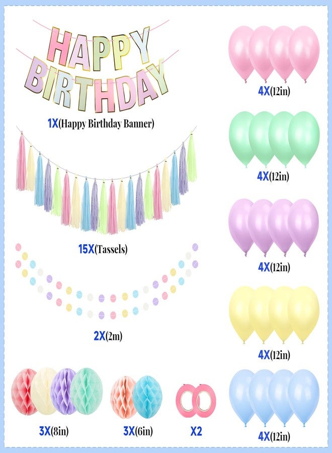Marwey Pastel Birthday Decorations for Girls Women, Happy Birthday Banner with Honeycomb Balls, Tassel & Circle Dots Garland, Balloons for Rainbow Spring Party Decorations Supplies - Image 4