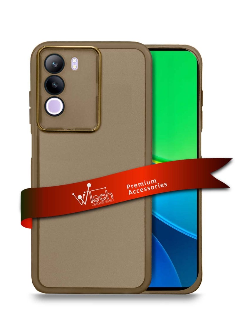 Wtech vivo Y19s 4G 2024 Soft Transparent TPU Silicone Ultra Thin Phone Stylish Electroplated Camera Border Back Case Cover - Brown - Image 1
