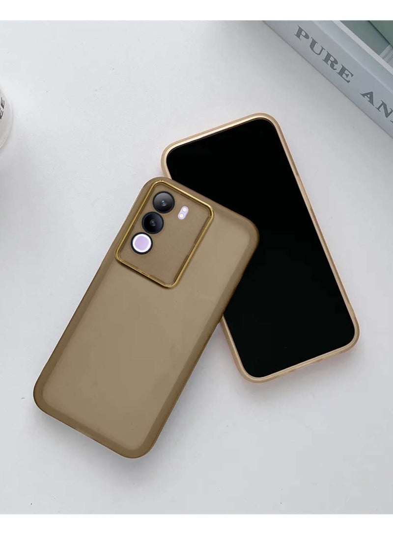 Wtech vivo Y19s 4G 2024 Soft Transparent TPU Silicone Ultra Thin Phone Stylish Electroplated Camera Border Back Case Cover - Brown - Image 2
