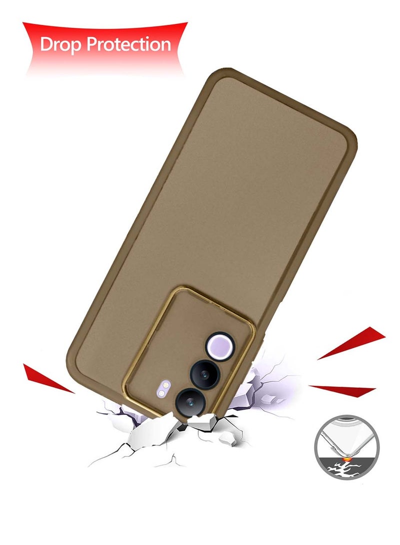 Wtech vivo Y19s 4G 2024 Soft Transparent TPU Silicone Ultra Thin Phone Stylish Electroplated Camera Border Back Case Cover - Brown - Image 3