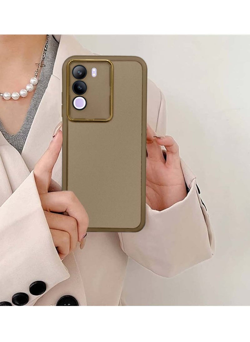 Wtech vivo Y19s 4G 2024 Soft Transparent TPU Silicone Ultra Thin Phone Stylish Electroplated Camera Border Back Case Cover - Brown - Image 4
